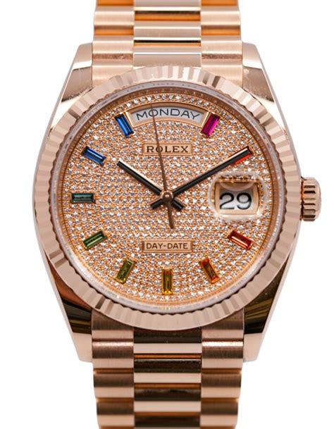 rolex day date diamond rainbow|Rolex rainbow full diamond.